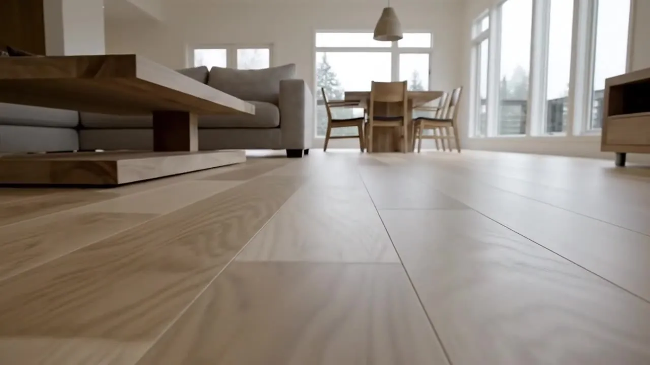 Wide plank white oak floor in an open living room